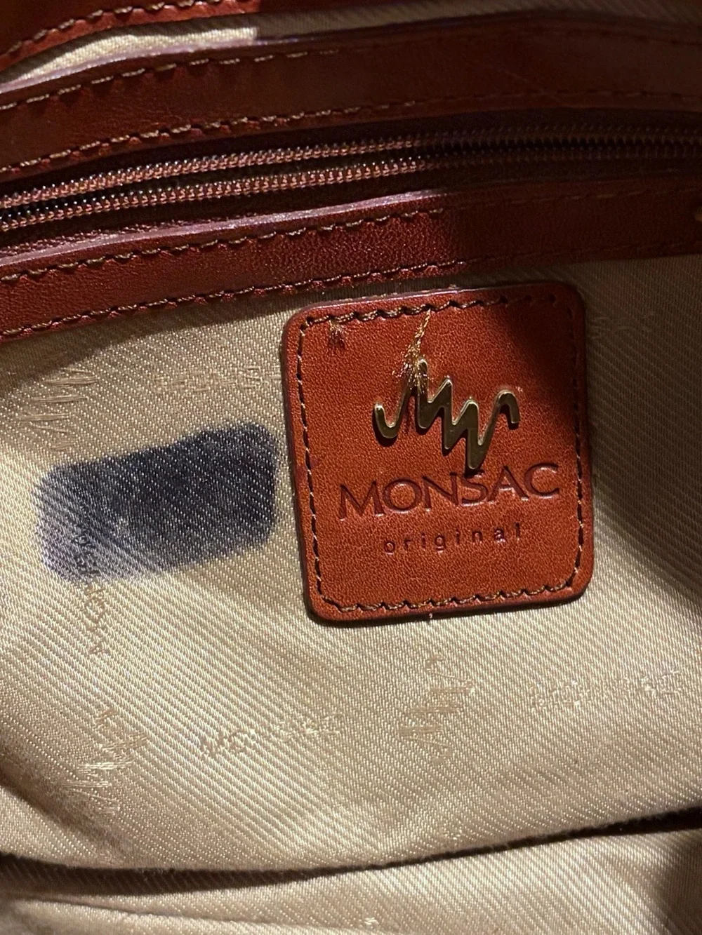 Vintage Monsac Whiskey Leather Baguette Shoulder Bag - Picture 7 of 8
